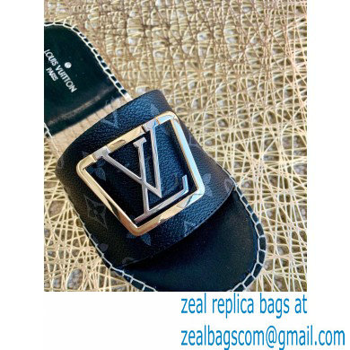 Louis Vuitton Monogram LV Square Espadrilles Slipper Sandals Black 2021 - Click Image to Close