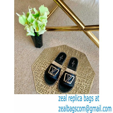 Louis Vuitton Monogram LV Square Espadrilles Slipper Sandals Black 2021 - Click Image to Close