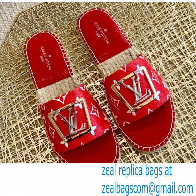 Louis Vuitton Monogram LV Square Espadrilles Slipper Sandals Red 2021 - Click Image to Close