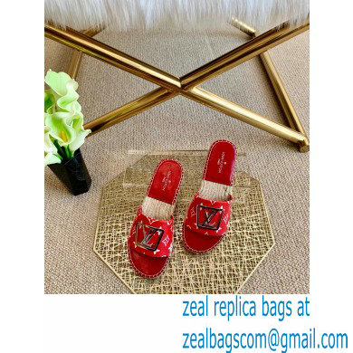 Louis Vuitton Monogram LV Square Espadrilles Slipper Sandals Red 2021 - Click Image to Close