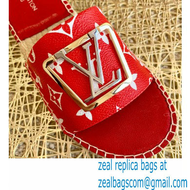 Louis Vuitton Monogram LV Square Espadrilles Slipper Sandals Red 2021 - Click Image to Close