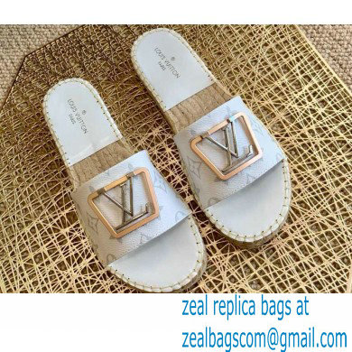 Louis Vuitton Monogram LV Square Espadrilles Slipper Sandals White 2021 - Click Image to Close