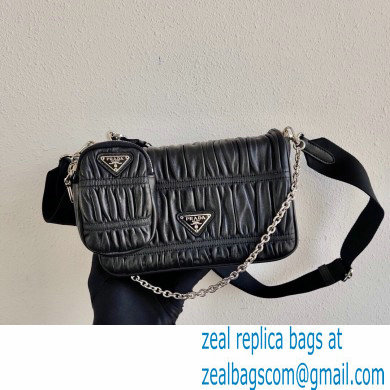 Prada Gaufre Embossed Leather Shoulder Bag 1BD289 Black 2021