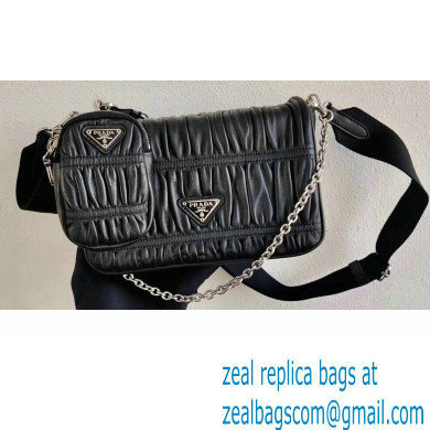 Prada Gaufre Embossed Leather Shoulder Bag 1BD289 Black 2021