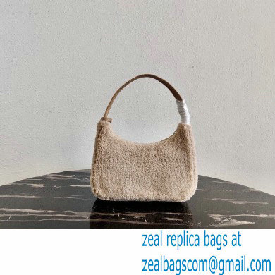 Prada Shearling Re-Edition 2000 Nylon Mini Hobo Bag 1NE515 Beige 2021