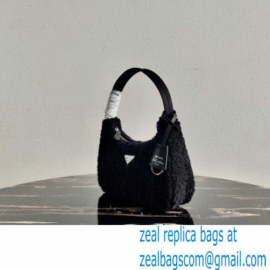 Prada Shearling Re-Edition 2000 Nylon Mini Hobo Bag 1NE515 Black 2021