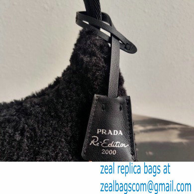 Prada Shearling Re-Edition 2000 Nylon Mini Hobo Bag 1NE515 Black 2021