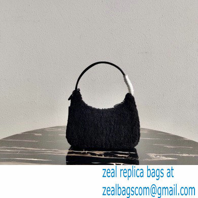 Prada Shearling Re-Edition 2000 Nylon Mini Hobo Bag 1NE515 Black 2021