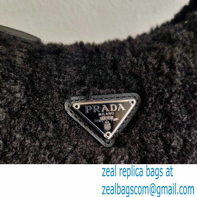Prada Shearling Re-Edition 2000 Nylon Mini Hobo Bag 1NE515 Black 2021