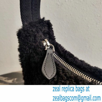 Prada Shearling Re-Edition 2000 Nylon Mini Hobo Bag 1NE515 Black 2021