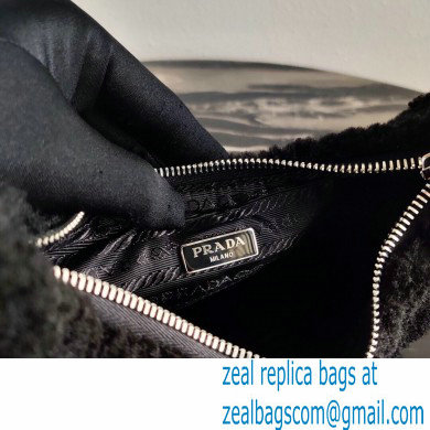Prada Shearling Re-Edition 2000 Nylon Mini Hobo Bag 1NE515 Black 2021