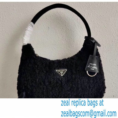 Prada Shearling Re-Edition 2000 Nylon Mini Hobo Bag 1NE515 Black 2021
