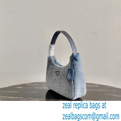 Prada Shearling Re-Edition 2000 Nylon Mini Hobo Bag 1NE515 Blue 2021