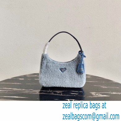 Prada Shearling Re-Edition 2000 Nylon Mini Hobo Bag 1NE515 Blue 2021