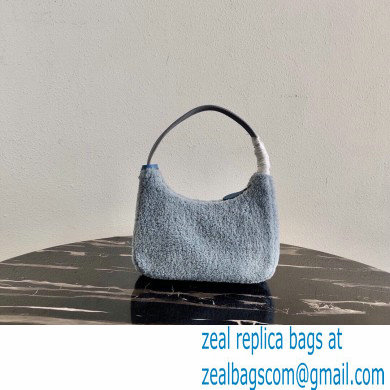 Prada Shearling Re-Edition 2000 Nylon Mini Hobo Bag 1NE515 Blue 2021