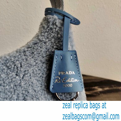 Prada Shearling Re-Edition 2000 Nylon Mini Hobo Bag 1NE515 Blue 2021