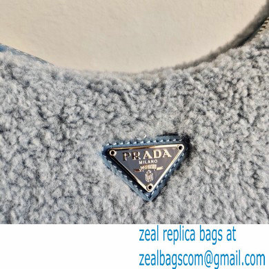 Prada Shearling Re-Edition 2000 Nylon Mini Hobo Bag 1NE515 Blue 2021