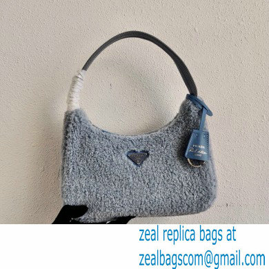 Prada Shearling Re-Edition 2000 Nylon Mini Hobo Bag 1NE515 Blue 2021