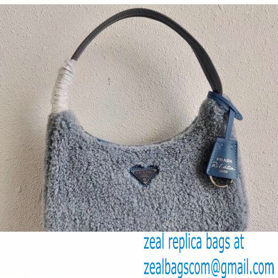 Prada Shearling Re-Edition 2000 Nylon Mini Hobo Bag 1NE515 Blue 2021