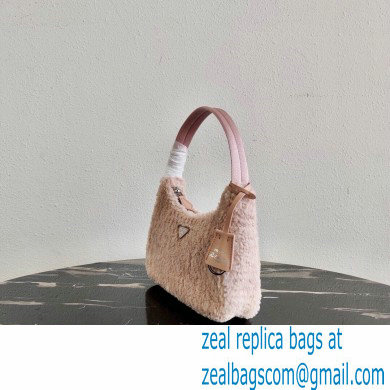 Prada Shearling Re-Edition 2000 Nylon Mini Hobo Bag 1NE515 Nude Pink 2021
