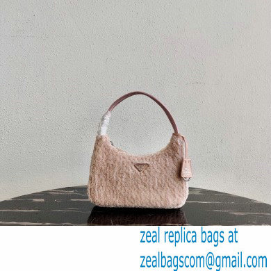 Prada Shearling Re-Edition 2000 Nylon Mini Hobo Bag 1NE515 Nude Pink 2021