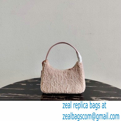 Prada Shearling Re-Edition 2000 Nylon Mini Hobo Bag 1NE515 Nude Pink 2021