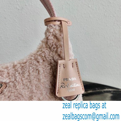 Prada Shearling Re-Edition 2000 Nylon Mini Hobo Bag 1NE515 Nude Pink 2021