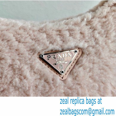 Prada Shearling Re-Edition 2000 Nylon Mini Hobo Bag 1NE515 Nude Pink 2021