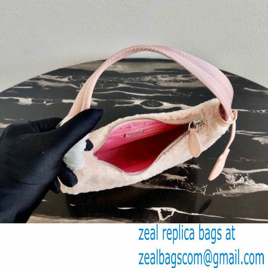 Prada Shearling Re-Edition 2000 Nylon Mini Hobo Bag 1NE515 Nude Pink 2021