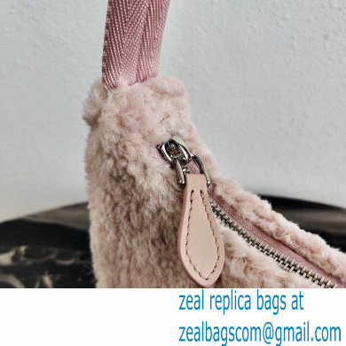Prada Shearling Re-Edition 2000 Nylon Mini Hobo Bag 1NE515 Nude Pink 2021