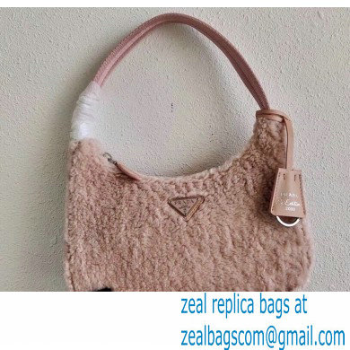 Prada Shearling Re-Edition 2000 Nylon Mini Hobo Bag 1NE515 Nude Pink 2021