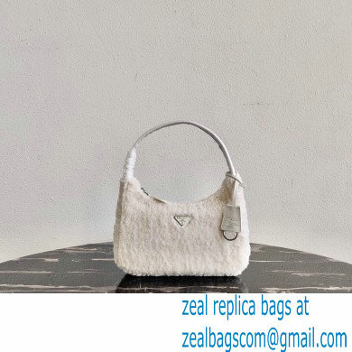 Prada Shearling Re-Edition 2000 Nylon Mini Hobo Bag 1NE515 White 2021