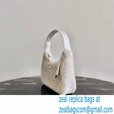 Prada Shearling Re-Edition 2000 Nylon Mini Hobo Bag 1NE515 White 2021