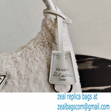 Prada Shearling Re-Edition 2000 Nylon Mini Hobo Bag 1NE515 White 2021