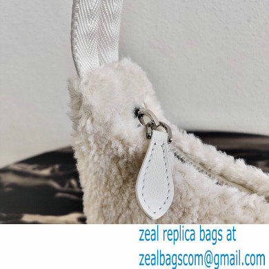 Prada Shearling Re-Edition 2000 Nylon Mini Hobo Bag 1NE515 White 2021
