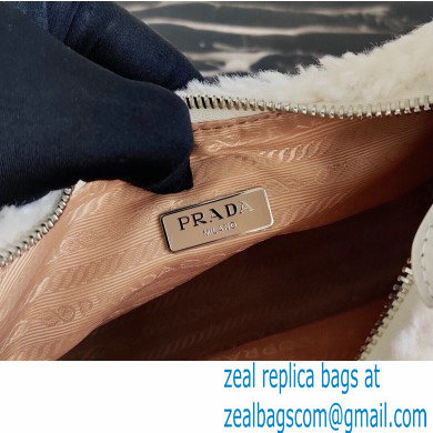 Prada Shearling Re-Edition 2000 Nylon Mini Hobo Bag 1NE515 White 2021