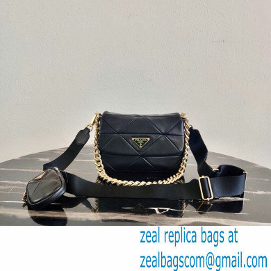 Prada System Nappa Leather Patchwork Shoulder Bag 1BD292 Black 2021