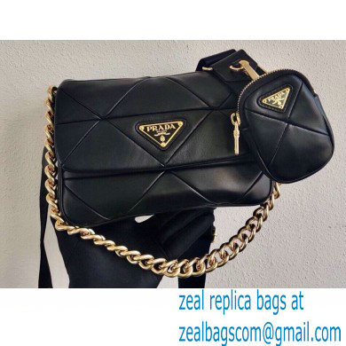 Prada System Nappa Leather Patchwork Shoulder Bag 1BD292 Black 2021
