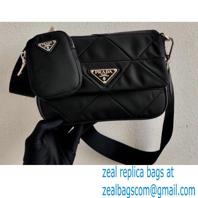 Prada System Padded Nylon Patchwork Shoulder Bag 1BD292 Black 2021