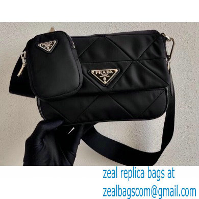 Prada System Padded Nylon Patchwork Shoulder Bag 1BD292 Black 2021 - Click Image to Close