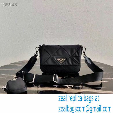 Prada System Padded Nylon Patchwork Shoulder Bag 1BD292 Black 2021