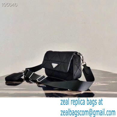 Prada System Padded Nylon Patchwork Shoulder Bag 1BD292 Black 2021 - Click Image to Close