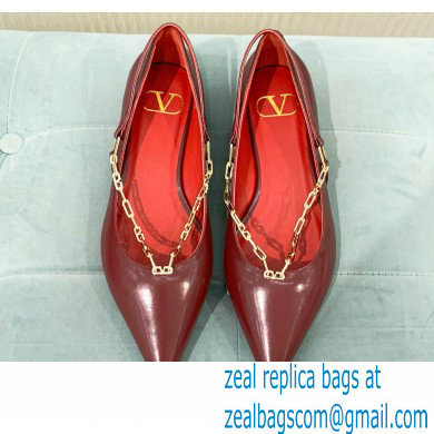 Valentino Chain Detail Ballerina Flats Burgundy 2021 - Click Image to Close