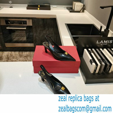 Valentino Heel 6.5cm Calfskin Roman Maxi Stud Slingback Pumps Black 2021