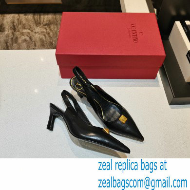 Valentino Heel 6.5cm Calfskin Roman Maxi Stud Slingback Pumps Black 2021 - Click Image to Close