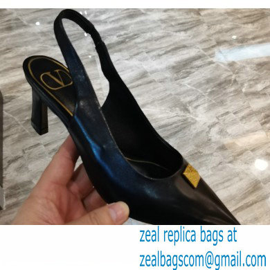 Valentino Heel 6.5cm Calfskin Roman Maxi Stud Slingback Pumps Black 2021 - Click Image to Close