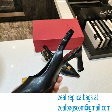 Valentino Heel 6.5cm Calfskin Roman Maxi Stud Slingback Pumps Black 2021 - Click Image to Close