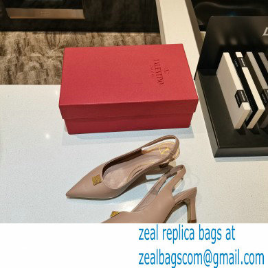 Valentino Heel 6.5cm Calfskin Roman Maxi Stud Slingback Pumps Nude 2021