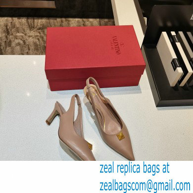 Valentino Heel 6.5cm Calfskin Roman Maxi Stud Slingback Pumps Nude 2021