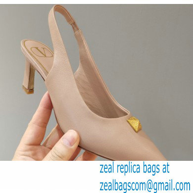 Valentino Heel 6.5cm Calfskin Roman Maxi Stud Slingback Pumps Nude 2021 - Click Image to Close